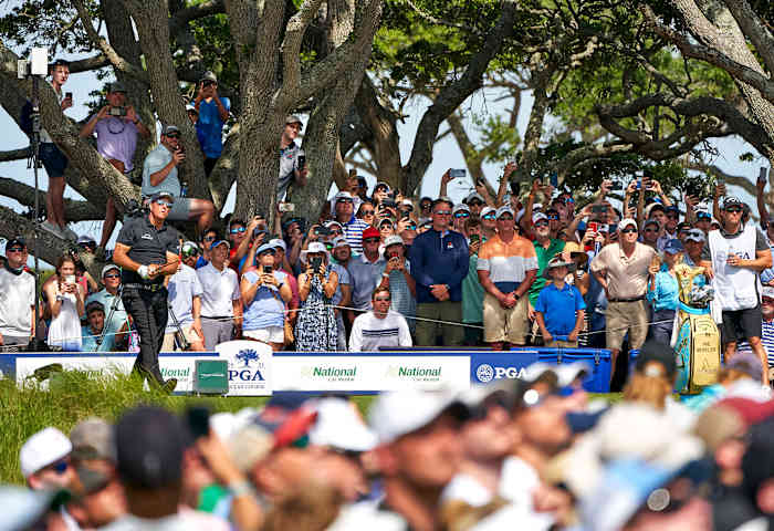 Phil Mickelson tees off at the 2021 PGA Championship.